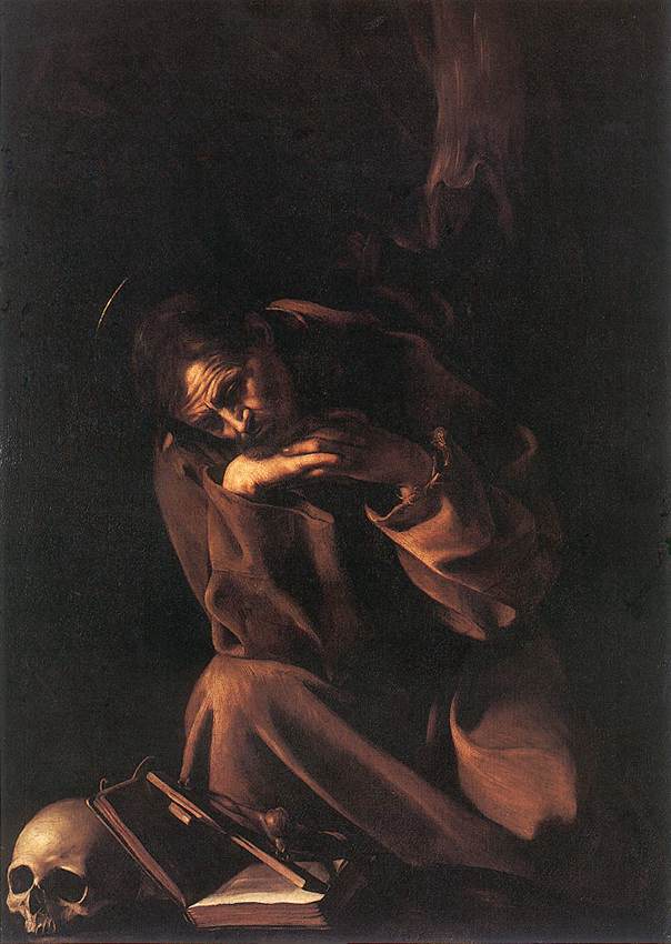 カラヴァッジョ　「祈る聖フランチェスコ 」1606　　Oil on canvas, 130 x 190 cm　　イタリア、クレモーナ市立美術館